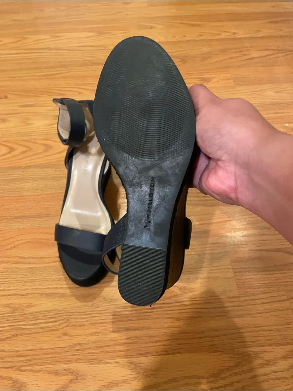 H by Halston Women’s Navy Blue Ankle Velcro Strap Wedge Sandals